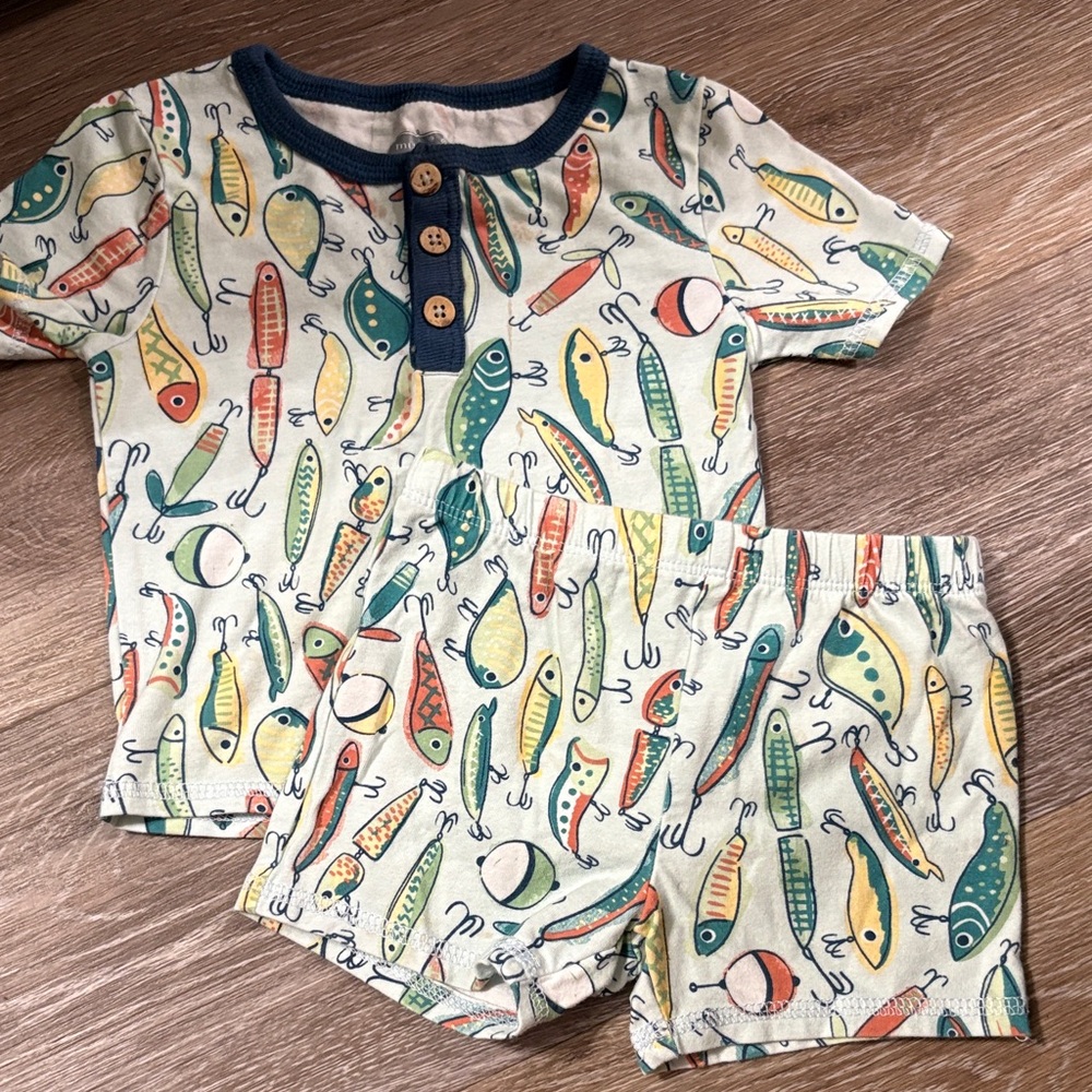 NWOT-Mud Pie Fish Print Kids Pajama Set - Multicolor